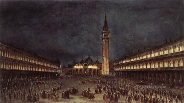 サンマルコ広場の夜の行列 ベネチアンスクール フランチェスコ・グアルディ Oil Paintings